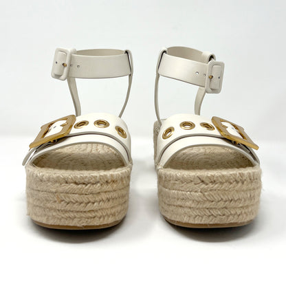 Christian Dior D-Dior Gold Logo Off White Leather Espadrille Platform Sandals Size EU 39