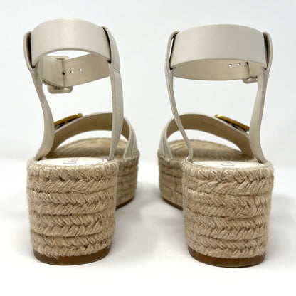 Christian Dior D-Dior Gold Logo Off White Leather Espadrille Platform Sandals Size EU 39