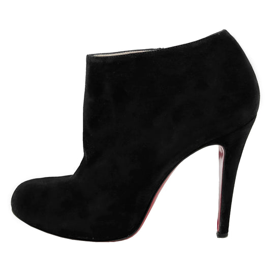 Christian Louboutin Belle 100 Black Suede Round Toe High Heel Ankle Boots Size EU 38.5