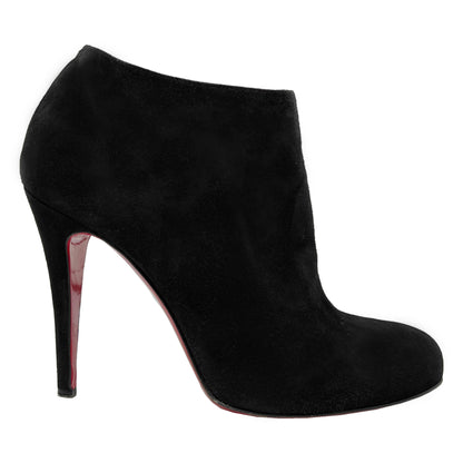 Christian Louboutin Belle 100 Black Suede Round Toe High Heel Ankle Boots Size EU 38.5