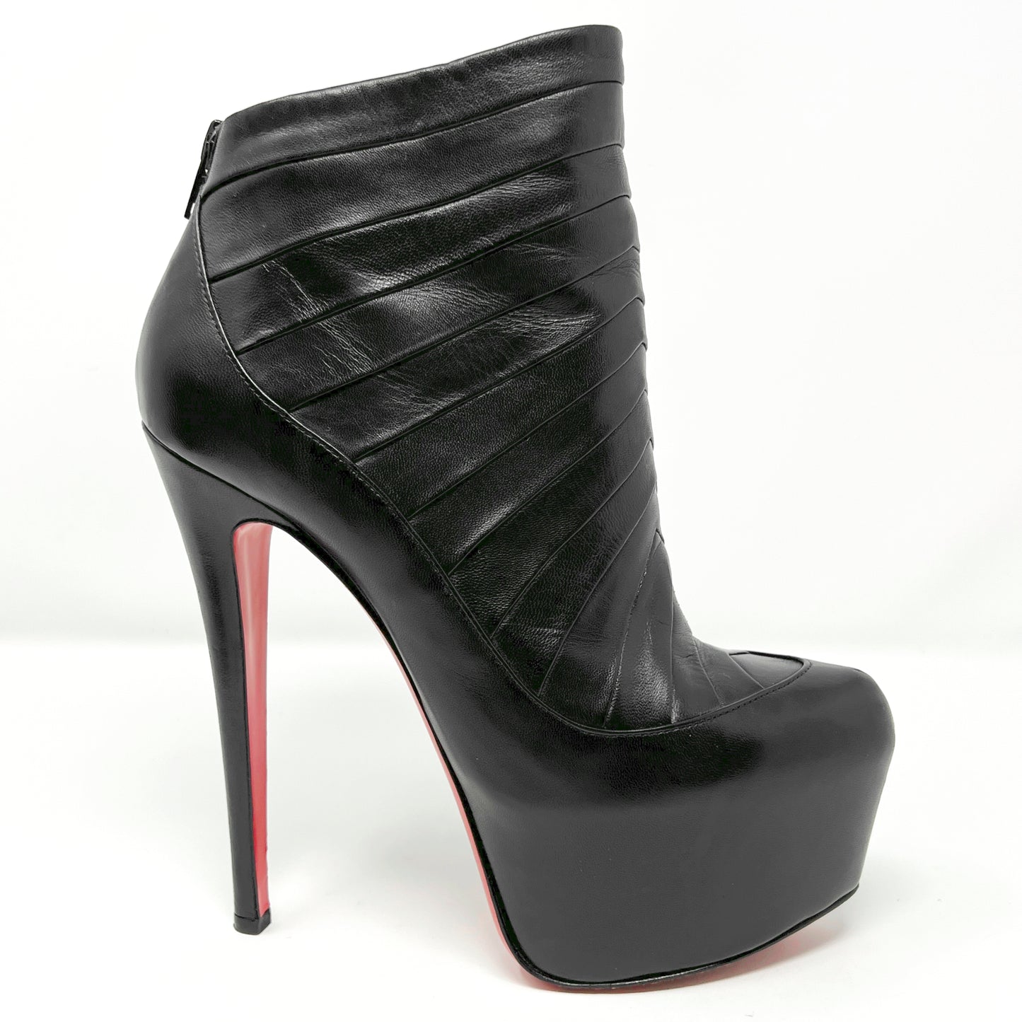 Christian Louboutin Amor 160 Black Leather Platform High Heels Ankle Boots Size EU 37.5