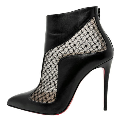 Christian Louboutin Papilloboots Black Leather Lace Resille Heels Ankle Boots Size EU 37