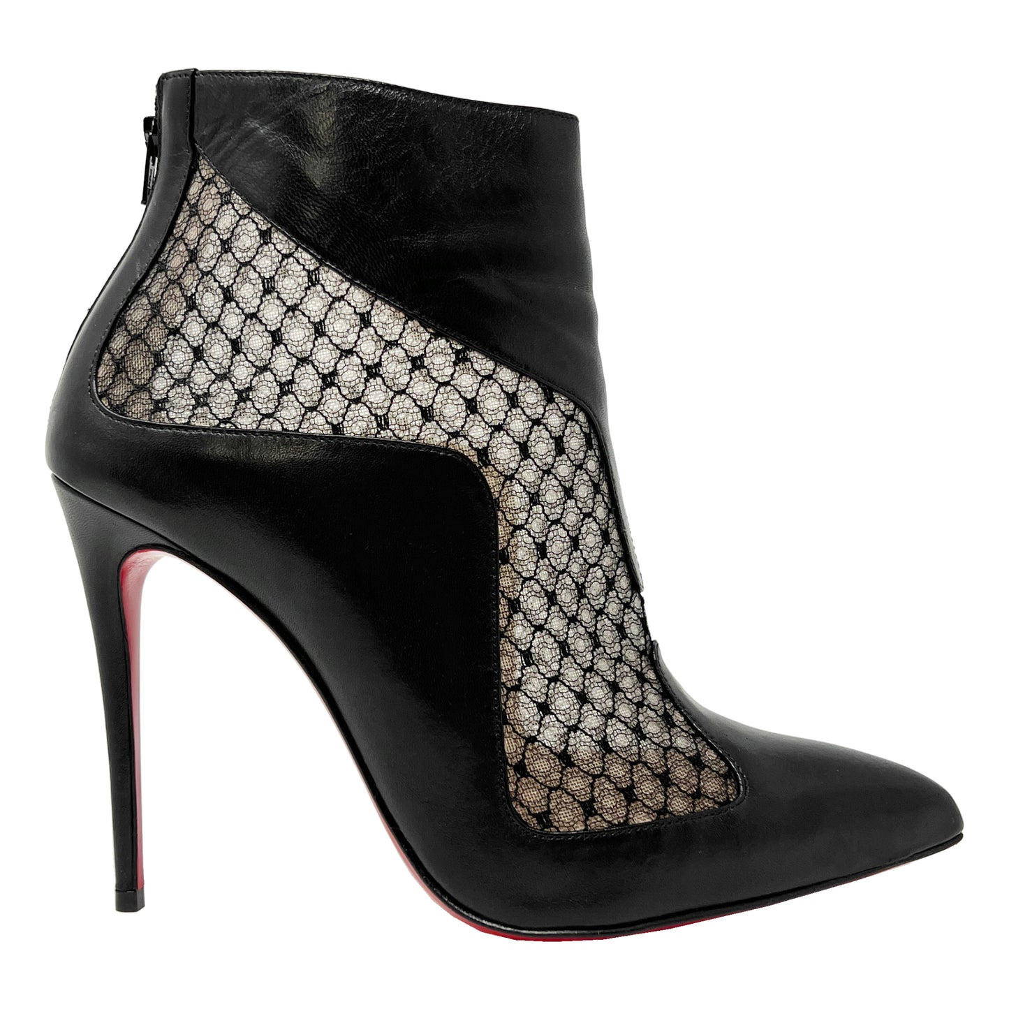 Christian Louboutin Papilloboots Black Leather Lace Resille Heels Ankle Boots Size EU 37