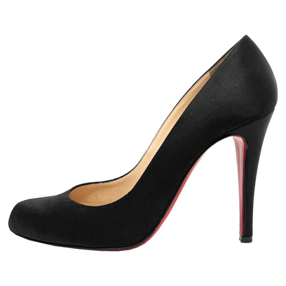 Christian Louboutin Decollete 868 Black Satin Almond Toe Heels Pumps Size EU 39