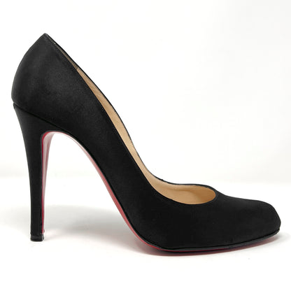 Christian Louboutin Decollete 868 Black Satin Almond Toe Heels Pumps Size EU 39