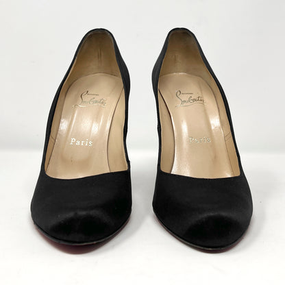 Christian Louboutin Decollete 868 Black Satin Almond Toe Heels Pumps Size EU 39