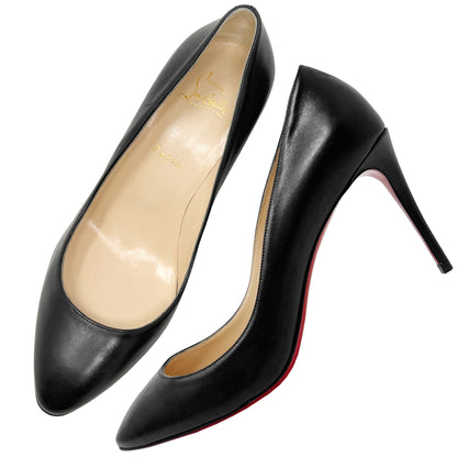 Christian Louboutin Eloise 85 Black Leather Classic Almond Toe Heels Pumps Size EU 39