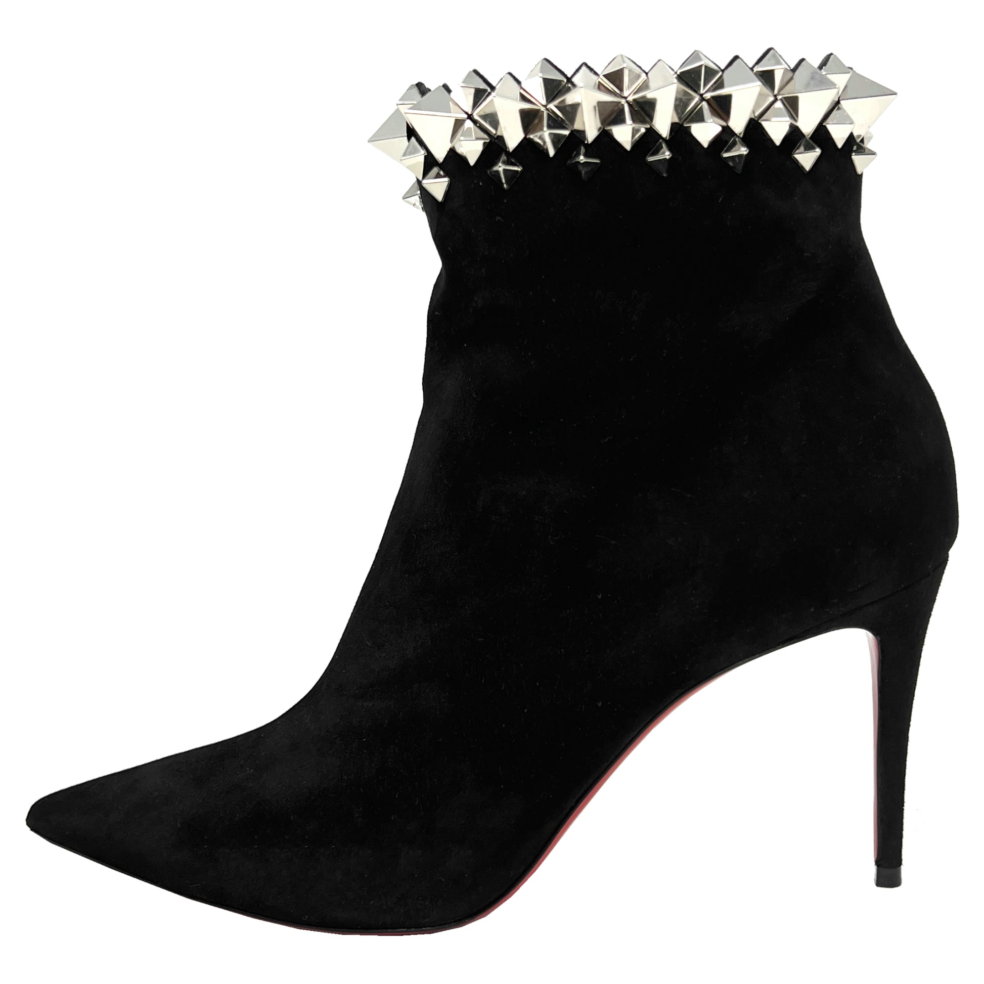 Christian Louboutin Firmamma Black Suede Silver Spike Studded Ankle Boots