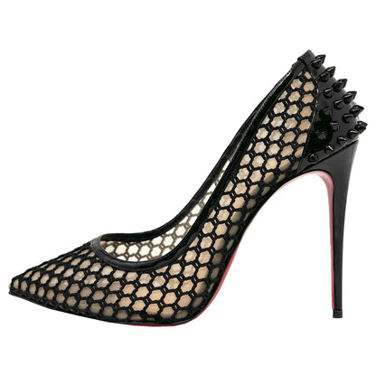 Christian Louboutin Guni Spiked Patent Leather Heels Trim Mesh Pointed Toe Pumps Size EU 41