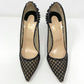 Christian Louboutin Guni Spiked Patent Leather Heels Trim Mesh Pointed Toe Pumps Size EU 41