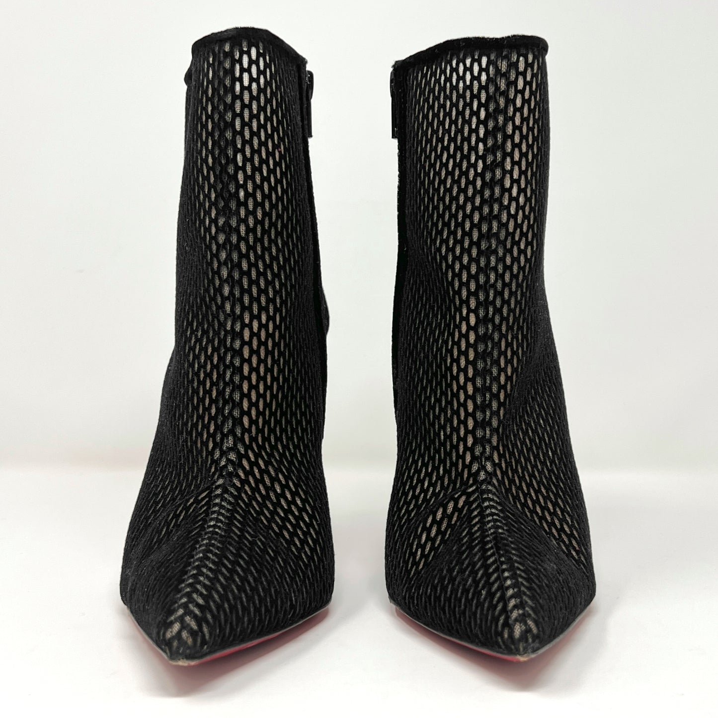 Christian Louboutin Gipsybootie Black Suede Velvet Pointed Toe Ankle Boots Heels Size EU 39