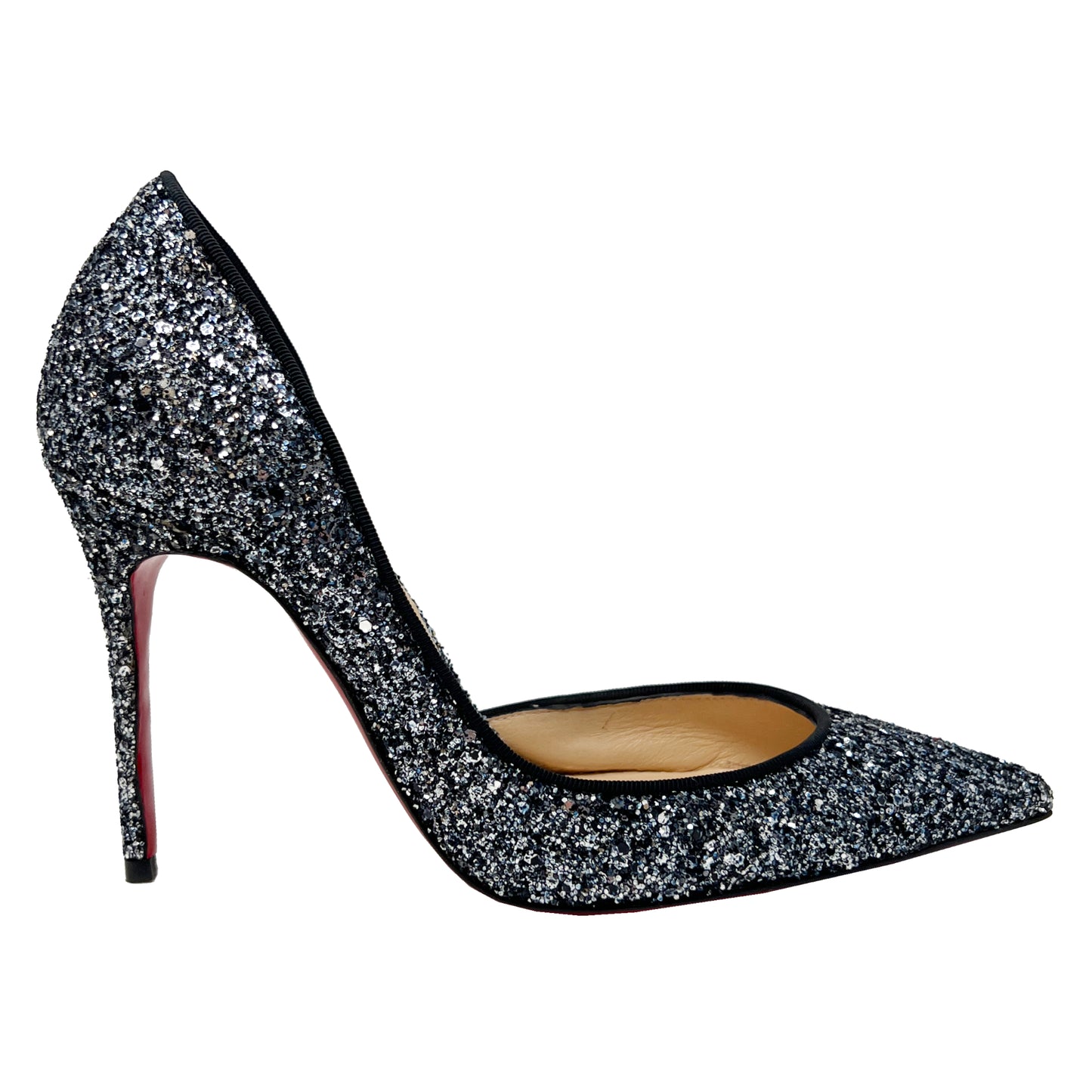 Christian Louboutin Iriza Blue Silver Glitter Pointed Toe D'Orsay Pumps Heels Size EU 35.5