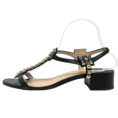 Christian Louboutin Kaleidra Metallic Silver Gold Studded Black Leather Sandals Size EU 39.5