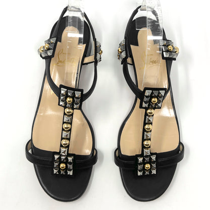 Christian Louboutin Kaleidra Metallic Silver Gold Studded Black Leather Sandals Size EU 39.5