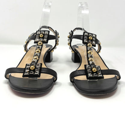 Christian Louboutin Kaleidra Metallic Silver Gold Studded Black Leather Sandals Size EU 39.5