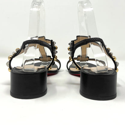 Christian Louboutin Kaleidra Metallic Silver Gold Studded Black Leather Sandals Size EU 39.5