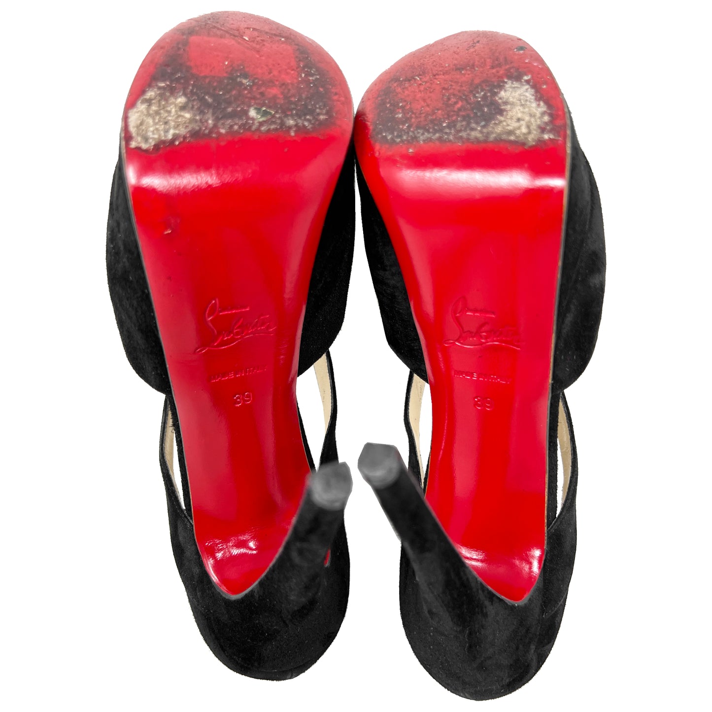 Christian Louboutin Lady Corset 150 Black Suede Platform Peep Toe Heels Pumps Size EU 39