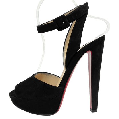 Christian Louboutin Louloudancing Black Suede Platform Peep Toe Sandals Pumps Size EU 38.5