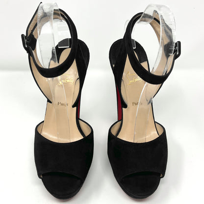 Christian Louboutin Louloudancing Black Suede Platform Peep Toe Sandals Pumps Size EU 38.5