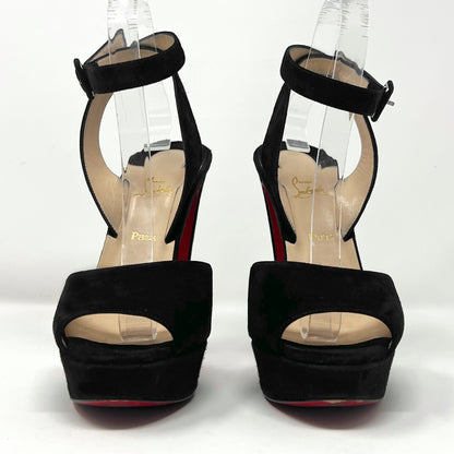 Christian Louboutin Louloudancing Black Suede Platform Peep Toe Sandals Pumps Size EU 38.5