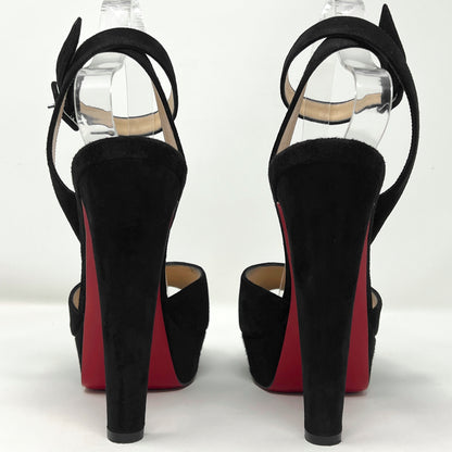 Christian Louboutin Louloudancing Black Suede Platform Peep Toe Sandals Pumps Size EU 38.5