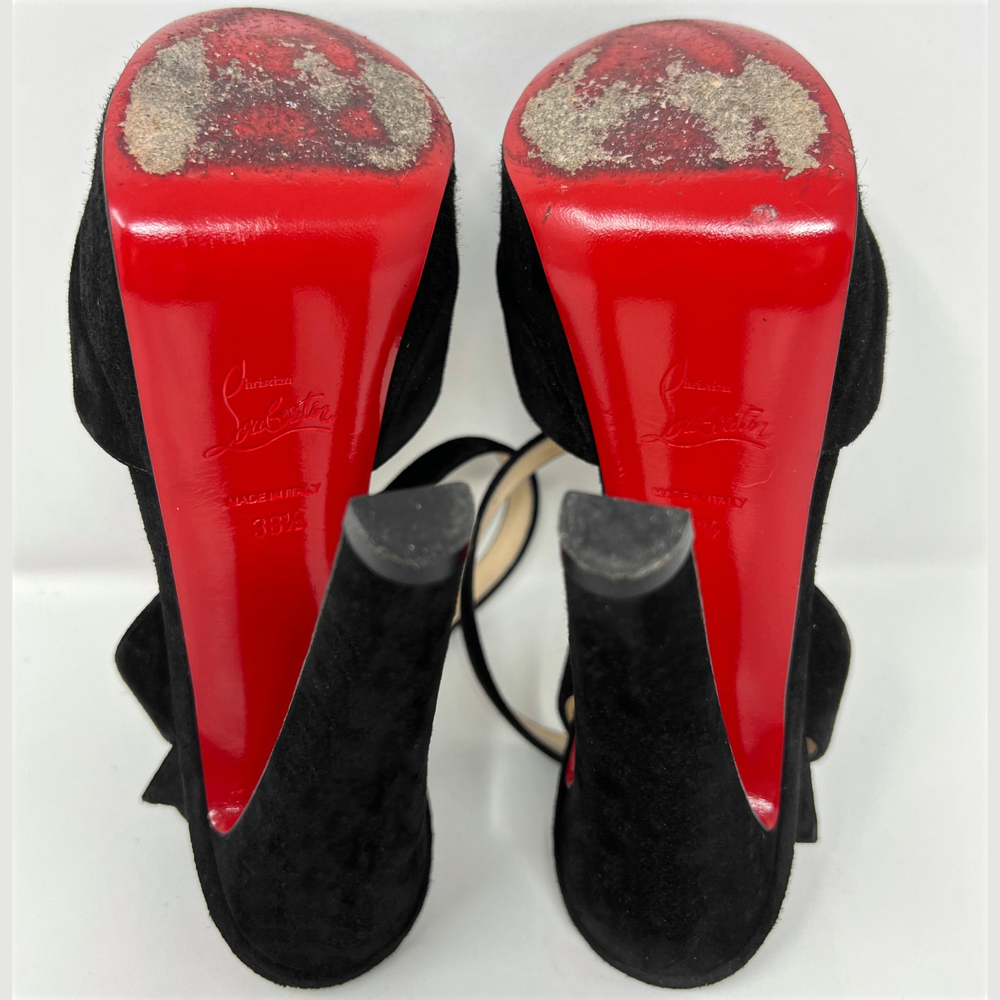 Christian Louboutin Louloudancing Black Suede Platform Peep Toe Sandals Pumps Size EU 38.5