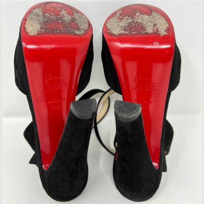 Christian Louboutin Louloudancing Black Suede Platform Peep Toe Sandals Pumps Size EU 38.5