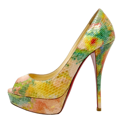 Christian Louboutin Python Pixel Multicolor Troca 140 Peep Toe Pumps Heels Size EU 38