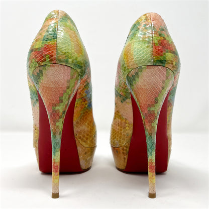 Christian Louboutin Python Pixel Multicolor Troca 140 Peep Toe Pumps Heels Size EU 38