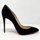 Christian Louboutin Pigalle Follies 100 Black Suede Pointed Toe Pumps Heels Size EU 40.5
