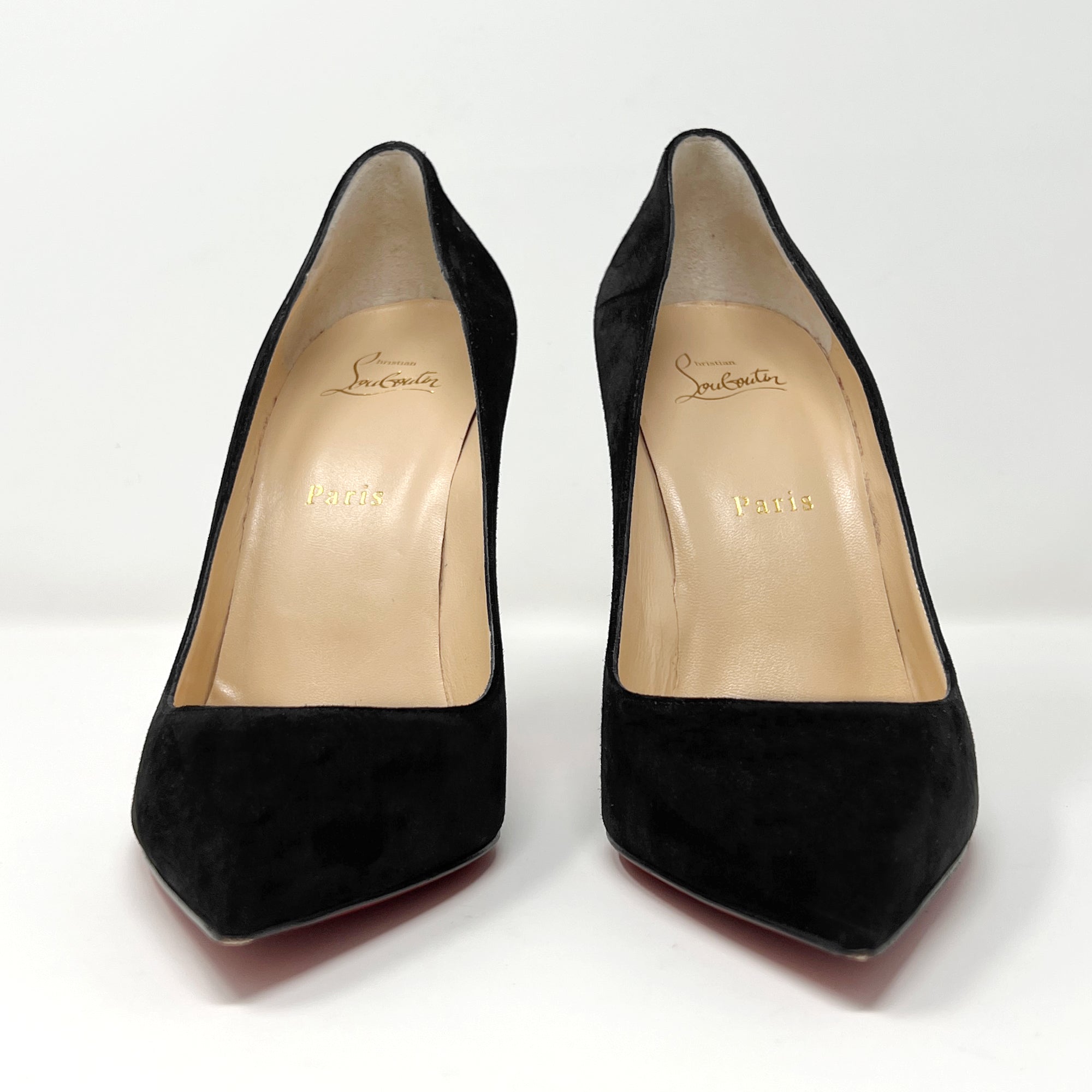 Christian Louboutin Pigalle Follies 100 Black Suede Pointed Toe Pumps The Global Collective Co