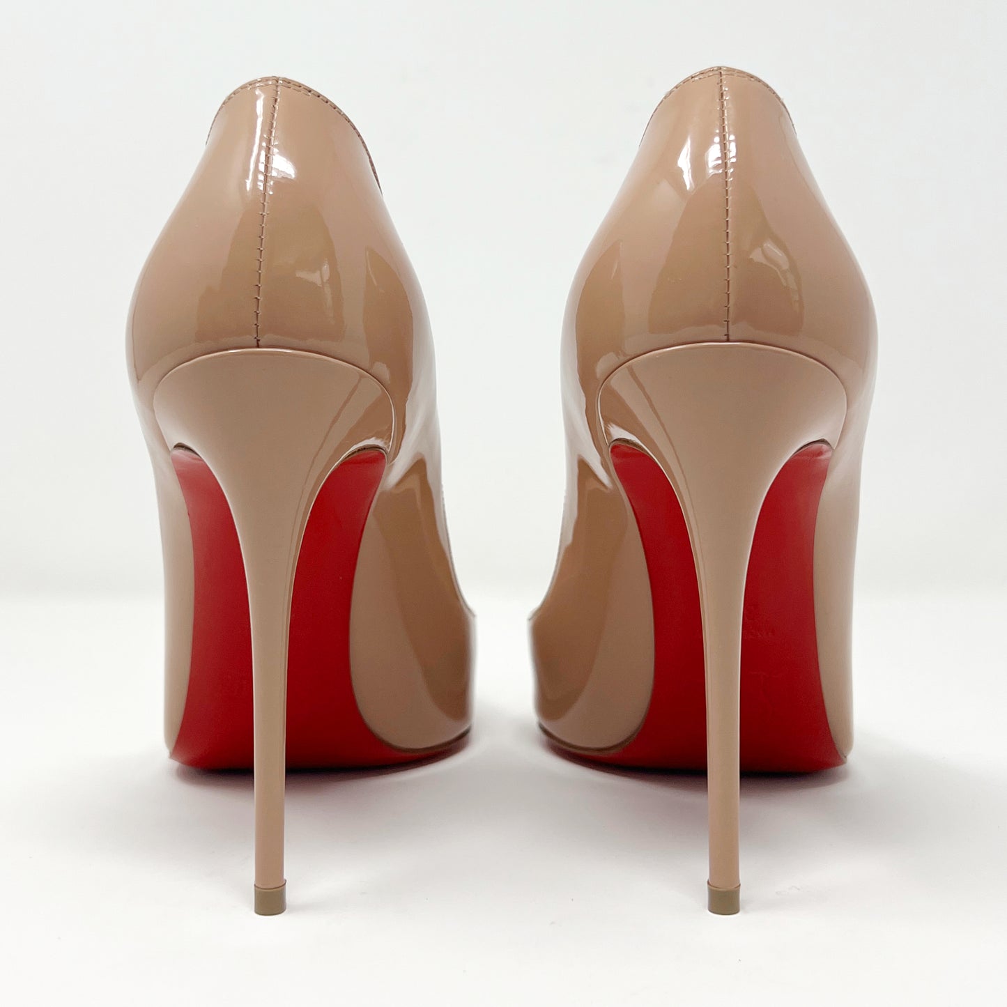 Christian Louboutin Pigalle Follies Tan Nude Patent Leather Pointed Pumps Heels