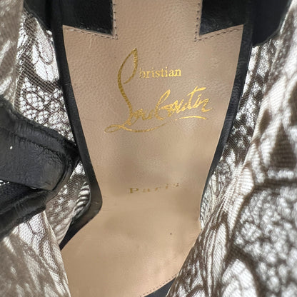 Christian Louboutin Tennissima 100 Black Guipure Lace Mesh Tall Knee High Boots Size EU 39