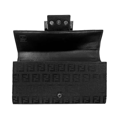 Fendi Zucchino Baguette Black Monogram Logo Bifold Continental Flap Wallet