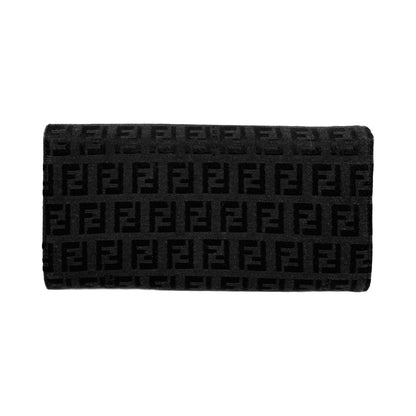 Fendi Zucchino Baguette Black Monogram Logo Bifold Continental Flap Wallet