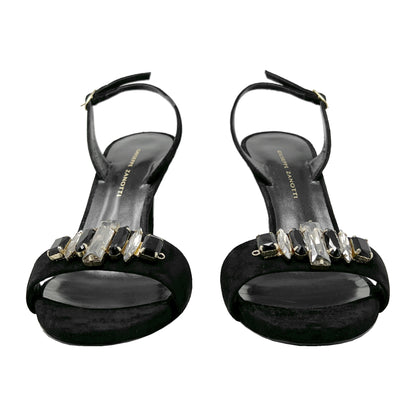 Giuseppe Zanotti Gem Crystal Embellished Black Suede Slingback High Heel Sandals Size EU 38.5