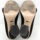 Gucci Black Suede GG Marmont Gold Logo Fringe Kitlie Loafers High Heels Pumps Size EU 36.5