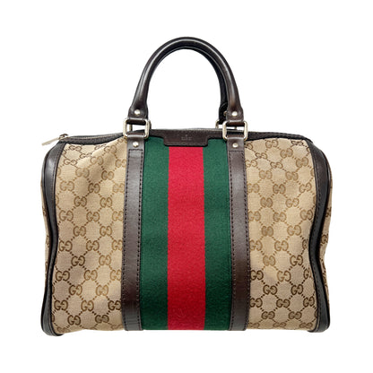 Gucci GG Supreme Monogram Leather Trim Vintage Web Boston Bag