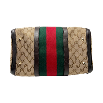 Gucci GG Supreme Monogram Leather Trim Vintage Web Boston Bag