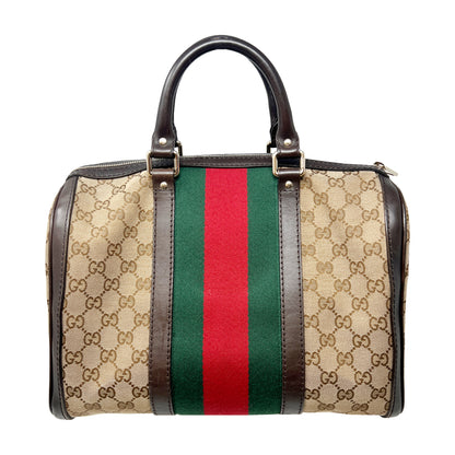 Gucci GG Supreme Monogram Leather Trim Vintage Web Boston Bag