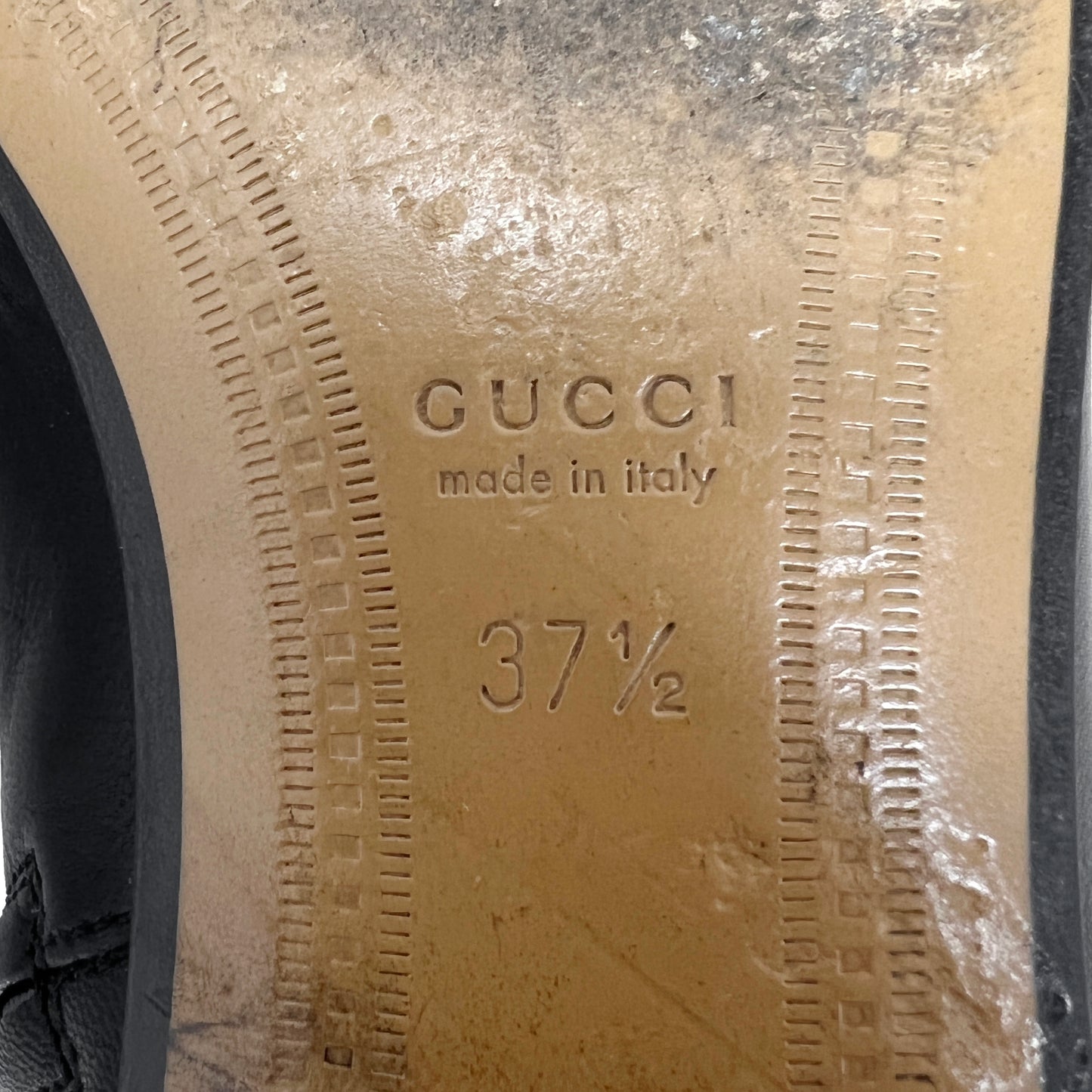 Gucci Jordaan Horsebit Black Leather Round Toe Zip Up Flat Ankle Boots Size EU 37.5