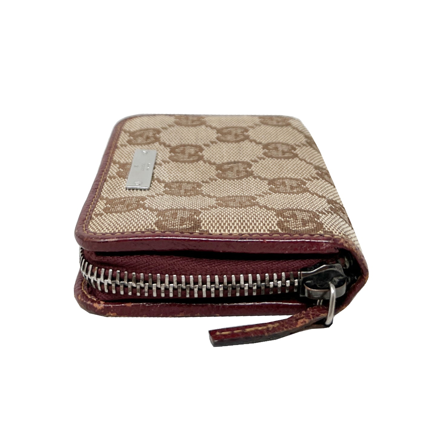Gucci Supreme GG Logo Monogram Canvas Leather Trim Zip Around Card Case Wallet