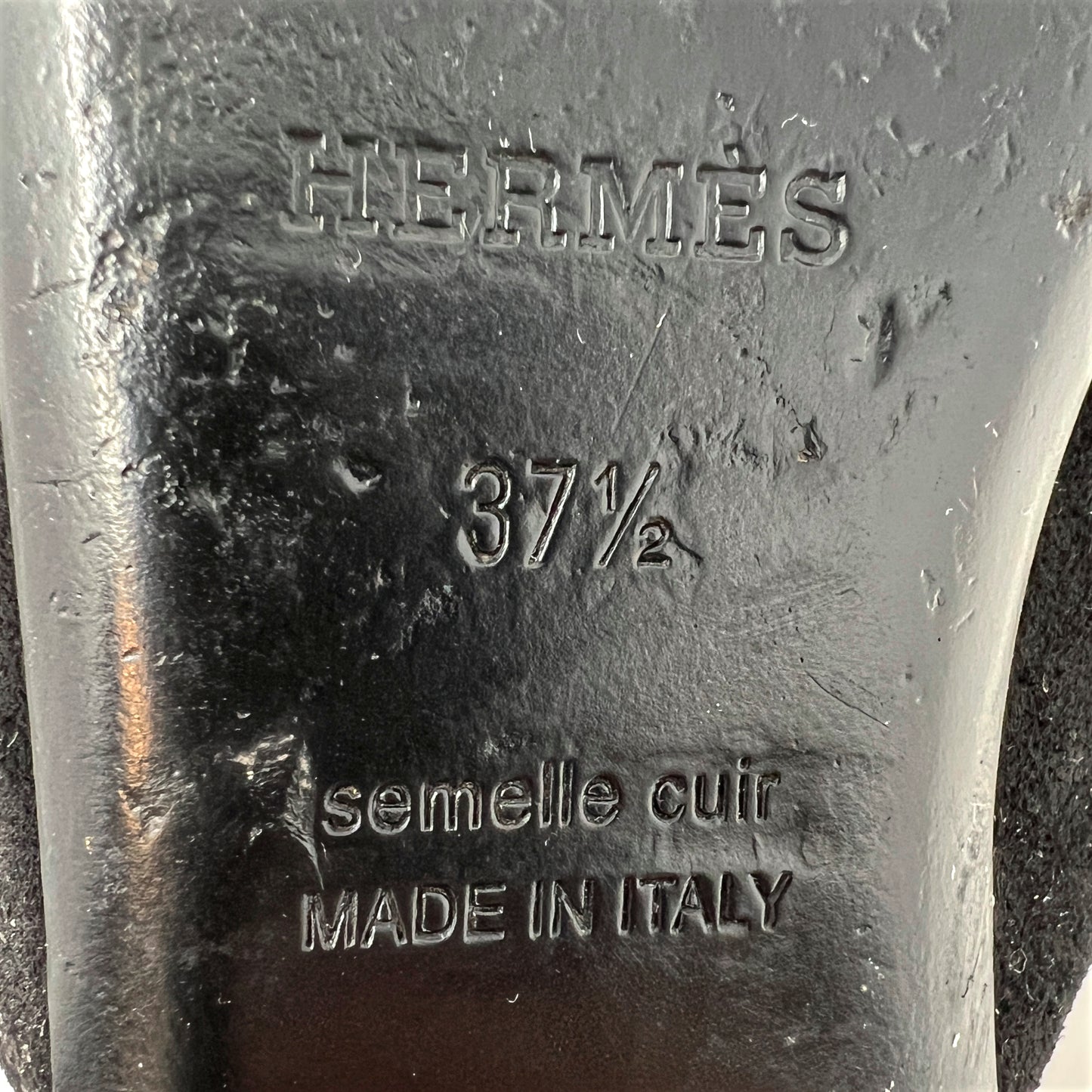 Hermes Black Suede Goat Leather Beauty Crystal "H" Logo Loafer Mules Flats Size EU 37.5