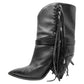 Isabel Marant Loffen Black Leather Fringed Western Pointed Toe Tall mid calf Boots