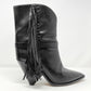 Isabel Marant Loffen Black Leather Fringed Western Pointed Toe Tall Calf Boots Size EU 40