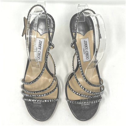 Jimmy Choo Lynn Anthracite Gray Silver Crystal Embellished Star Strap Sandals Size EU 39