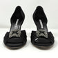 Manolo Blahnik Cassiado 90 Black Satin Crystal D'Orsay Peep Toe Sandals Pumps Size EU 38.5