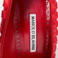 Manolo Blahnik Red Textured Satin Hangisi Crystal Buckle Pointed Toe Heels Pumps Size EU 36.5