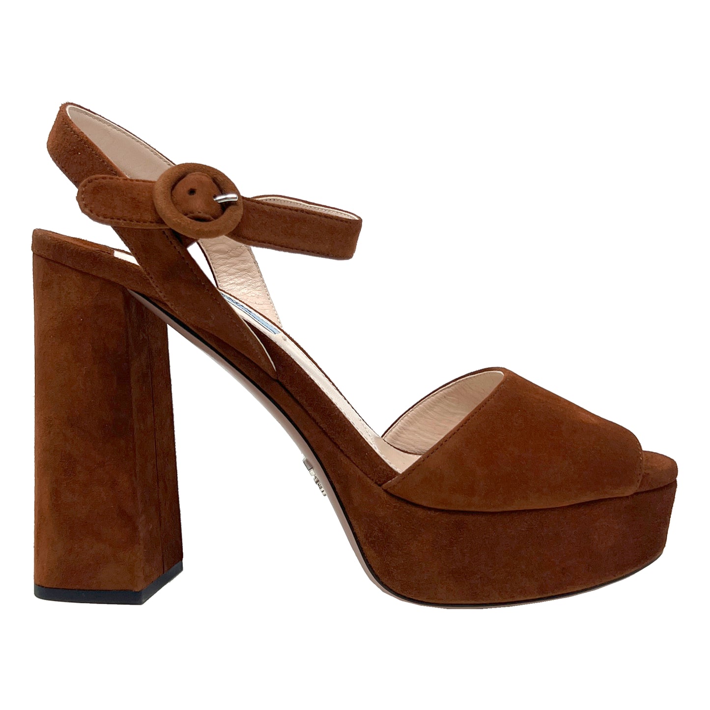 Prada Brown Suede Peep Toe Platform High Heels Ankle Strap Slingback Sandals Size EU 40