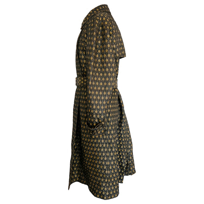 Prada Honeycomb Jacquard Black Gold Metallic Trench Coat Size US 4